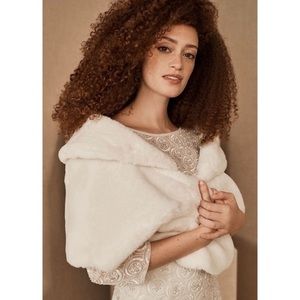 BHLDN Maxime Faux Fur Wrap Ivory White Anthropologie Wedding Bride XS